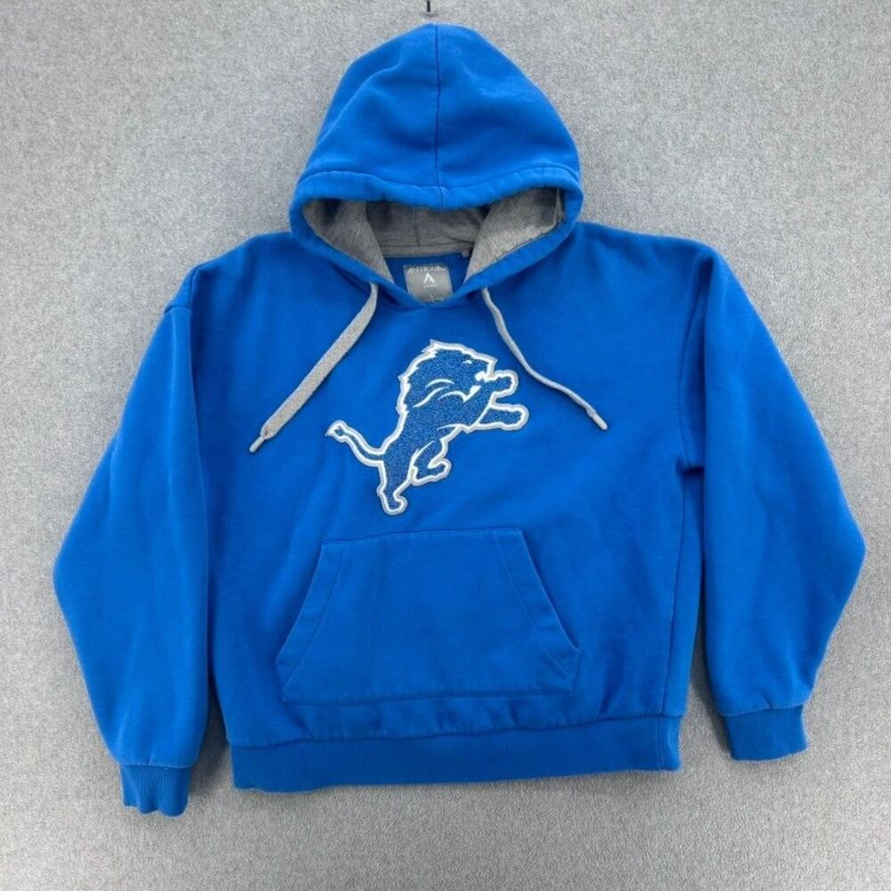 Antigua Detroit Lions Hoodie Women's Large Blue Embroidered Sweatshirt Pullover